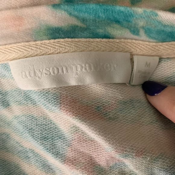 Adyson Parker Tie Dye Athletic Top M Pink Green Kangaroo Pocket Zip Thumb Holes - Picture 6 of 6